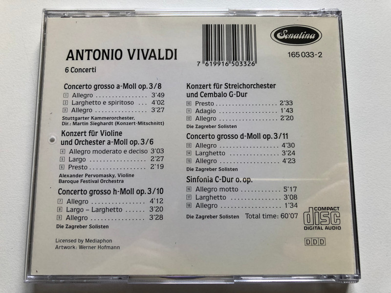 Vivaldi - 6 Concerti / Sonatina Audio CD / 165 033-2