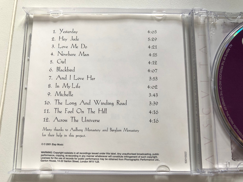 Gregorian Chants - Songs Of The Beatles - Performed By Avscvltate / Elap Music Audio CD 2001 / 50010022