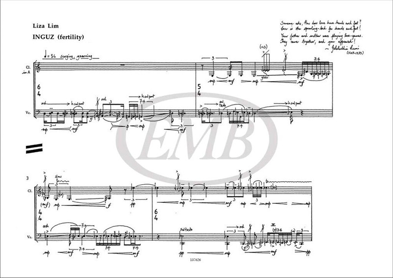 Lim, Liza: INGUZ (FERTILITY), PER CLARINETTO E VIOLONCELLO (1996) / Ricordi / 2003