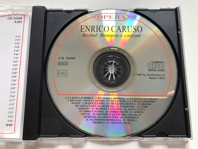 Enrico Caruso recital - Romanze e Canzoni / Opera Audio CD 1996 / CD 54509
