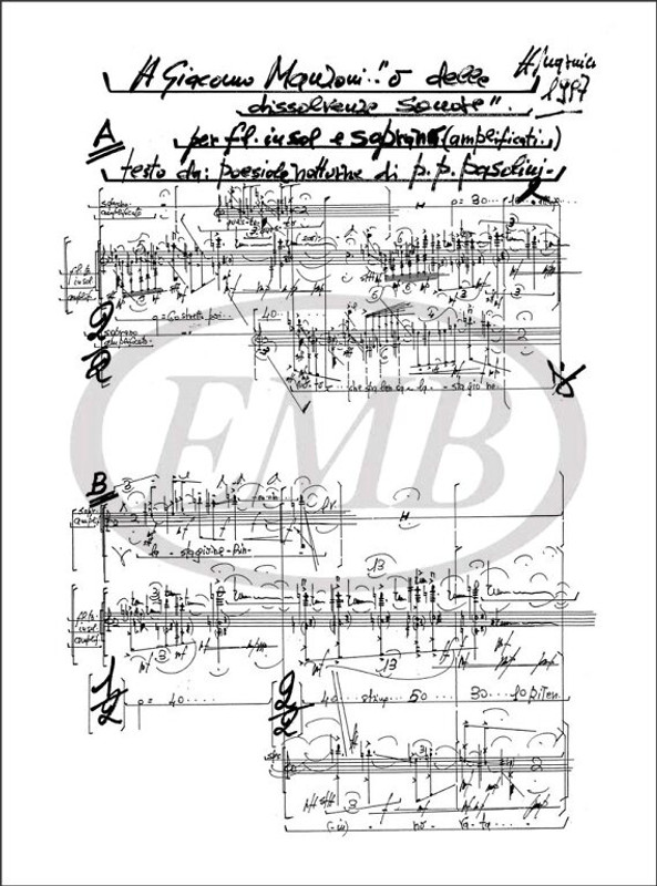 Guarnieri, Adriano: A GIACOMO MANZONI O DELLE DISSOLVENZE SONORE / PER FLAUTO IN SOL E SOPRANO (AMPLIFICATI) / Ricordi / 2003