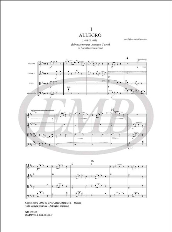 Sciarrino, Salvatore: ESERCIZI DI TRE STILI / ALTRE ELABORAZIONI DA DOMENICO SCARLATTI, PER QUARTETTO / Ricordi / 2003