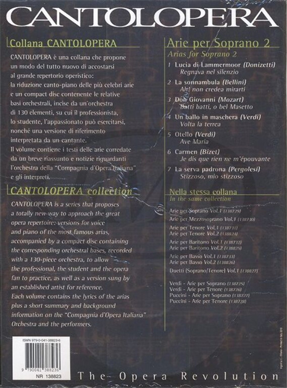 CANTOLOPERA: ARIE PER SOPRANO, Vol. 2 / Includes CD with instrumental & vocal versions / Sheet music and CD / Ricordi