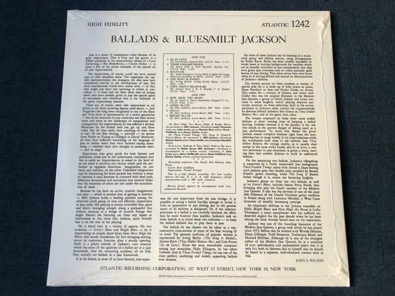 Milt Jackson – Ballads & Blues / Atlantic LP / ATLANTIC 1242