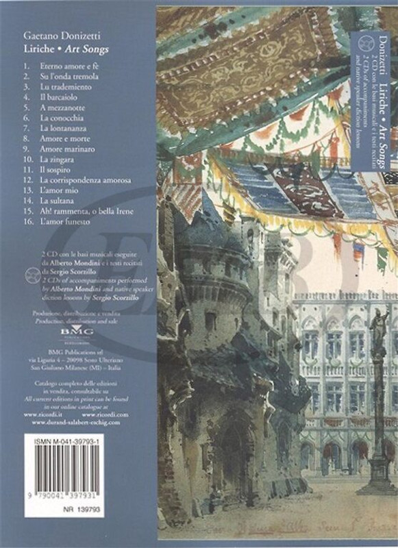 Donizetti, Gaetano: Liriche Art Songs Voice and piano / 2 CDs of accompaniments and native speaker diction lessons / Sheet music and CD / Ricordi