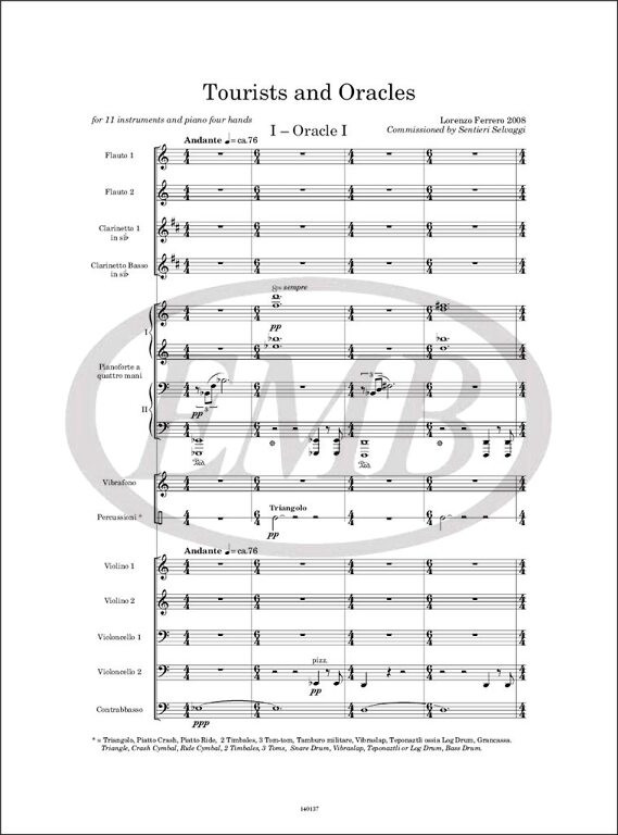 Ferrero, Lorenzo: Tourist And Oracles / For 11 Instruments And Piano Four Hands / Ricordi / 2009