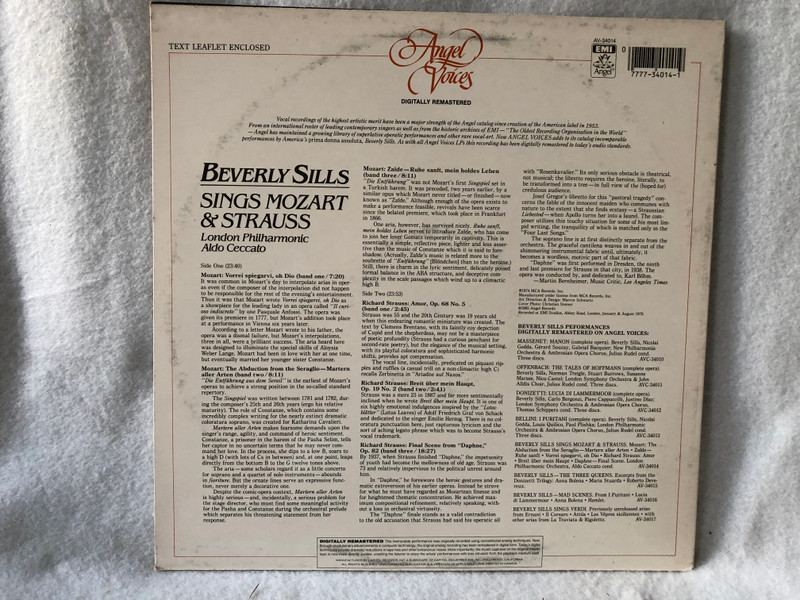 Sills, Mozart, Strauss – Beverly Sills Sings Mozart & Strauss / Angel Records / LP VINYL CDC-547523