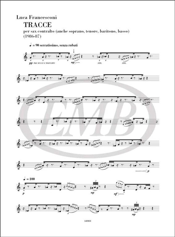 Fancesconi, Luca: Tracce / per sax contralto (anche soprano, tenore, baritono e basso) / Ricordi Fancesconi, Luca: Tracce / per sax contralto (anche soprano, tenore, baritono e basso) / Ricordi