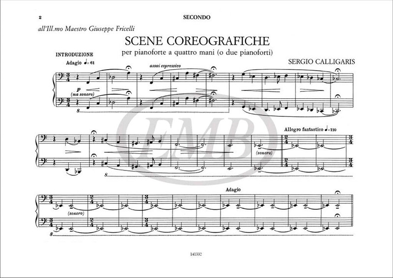 Calligaris, Sergio: Scene Coreografiche / per pianoforte a quattro mani (o due pianoforti) / Ricordi
