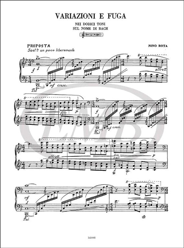 Rota, Nino: Variazioni e fuga nei dodici toni sul nome di Bach / per pianoforte / Ricordi