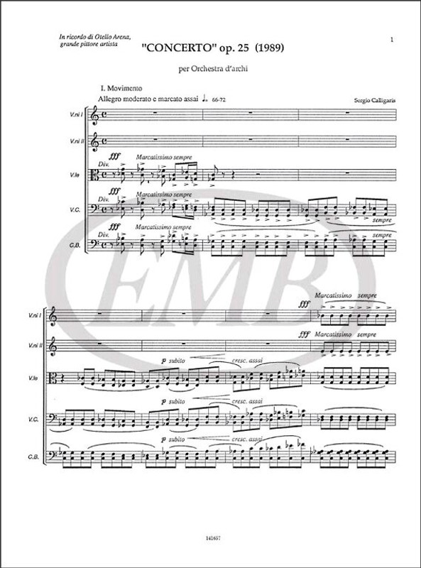 Calligaris, Sergio: Concerto op. 25 / per orchestra d'archi / Ricordi