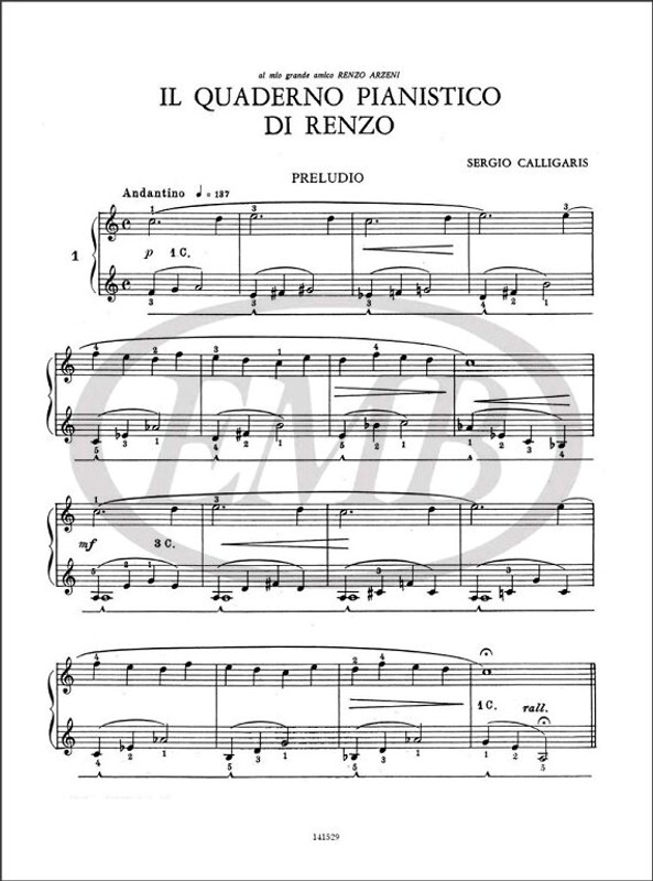 Calligaris, Sergio: Il Quaderno Pianistico di Renzo Op. 7 / dieci pezzi brevi per pianoforte / Ricordi
