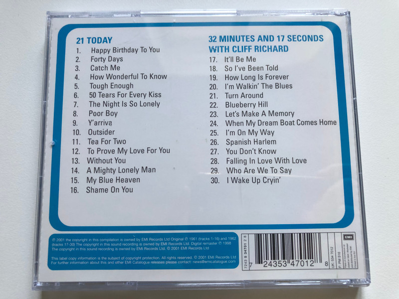 Cliff Richard – 21 Today & 32 Minutes & 17 Seconds With Cliff Richard / 2on1 / EMI Audio CD 2001 / 724353470128