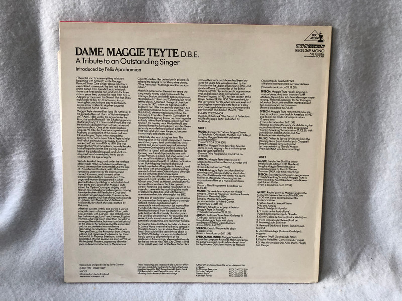 Maggie Teyte – Dame Maggie Teyte / BBC Records /1979 LP VINYL REGL369