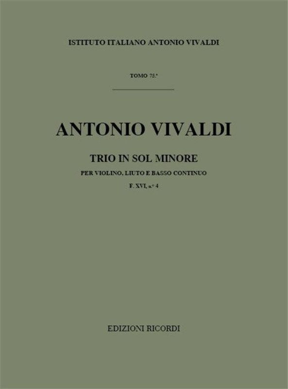 Vivaldi, Antonio: SON. PER STRUM. VARI E B.C.: PER VL. E LIUTO IN SOL MIN. R / V 85 - F.XVI/4 / Ricordi /1984