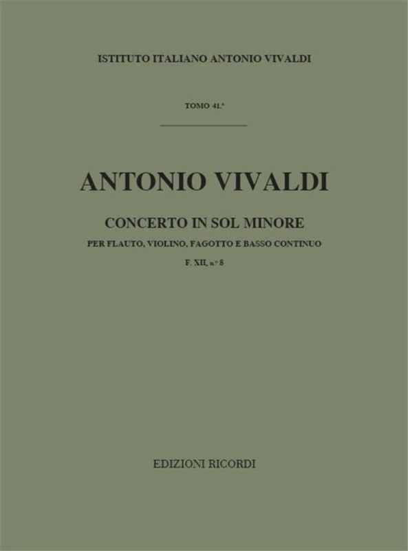 Vivaldi, Antonio: CONC. PER STRUM. DIVERSI E B.C.: IN SOL MIN PER FL., VL. E / FG. RV 106 - F.XII/8 / Ricordi / 1984