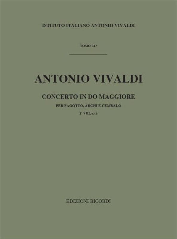 Vivaldi, Antonio: CONC. PER FG., ARCHI E B.C.: IN DO RV 478 - F.VIII/3 / Ricordi / 1984