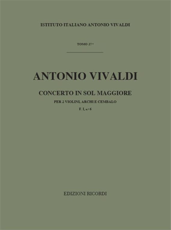 Vivaldi, Antonio: CONC. PER VL., ARCHI E B.C.: PER 2 VL. IN SOL RV 516 - F.I /6 / Ricordi / 1984 