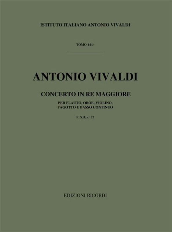 Vivaldi, Antonio: CONC. PER STRUM. DIVERSI E B.C.: IN RE PER FL., OB., VL. E FG. RV 94 - F.XII/25 / Ricordi / 1984