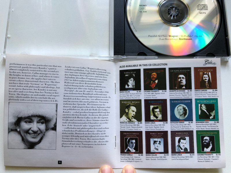 Maria Callas - Wagner Parsifal Parsifal - Act Two 1950; Beethoven 'Ah Perfido!' (Last Recording) 1976 / Gala Audio CD 1994 / GL 320