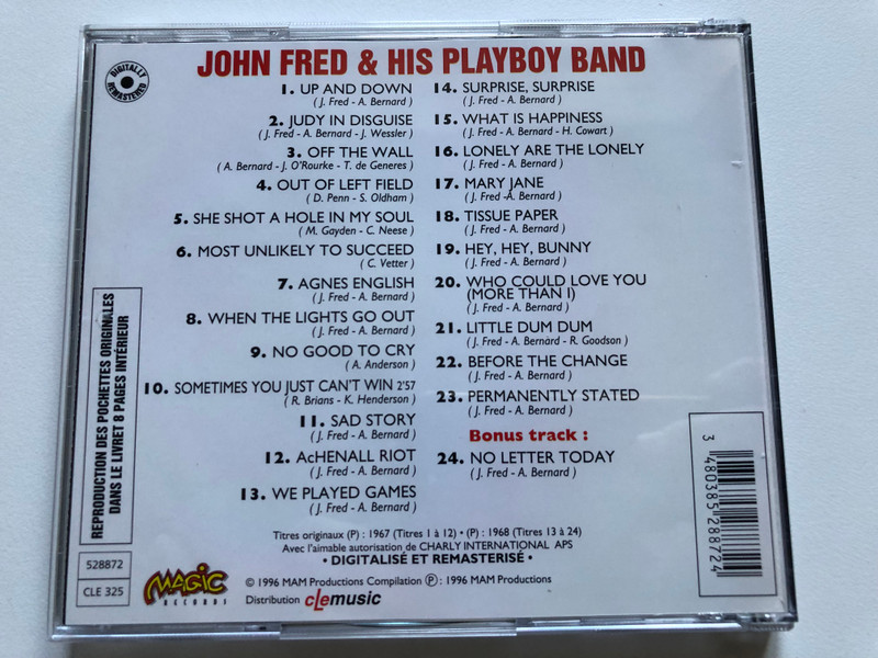 John Fred & His Playboy Band - Agnes English; Permanently Stated / Judy In Disguise; Hey, Hey, Bunny; What Is Happiness; Agnes English... + 1 Titre Bonus / Magic Records Audio CD 1996 / 528872