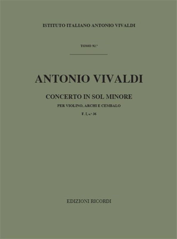 Vivaldi, Antonio: CONC. PER VL., ARCHI E B.C.: IN SOL MIN. RV 330 - F.I/36 / Ricordi / 1984