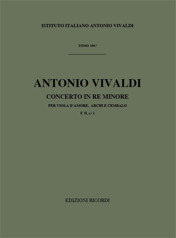Vivaldi, Antonio: CONC. PER VLA D'AMORE, ARCHI E B.C.: IN RE MIN. RV 394 - F .II/2 / Ricordi / 1984
