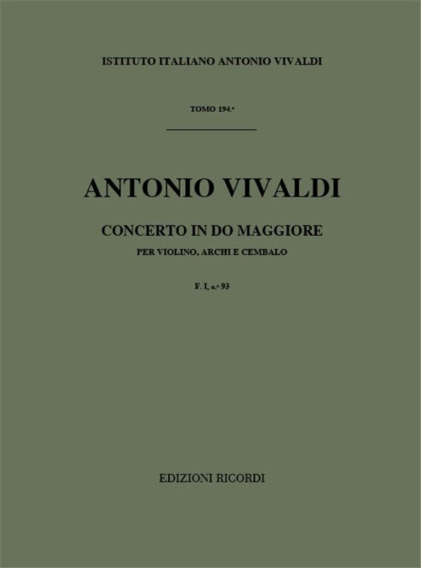 Vivaldi, Antonio: CONC. PER VL., ARCHI E B.C.: IN DO RV 171 - F.I/93 / Ricordi / 1984