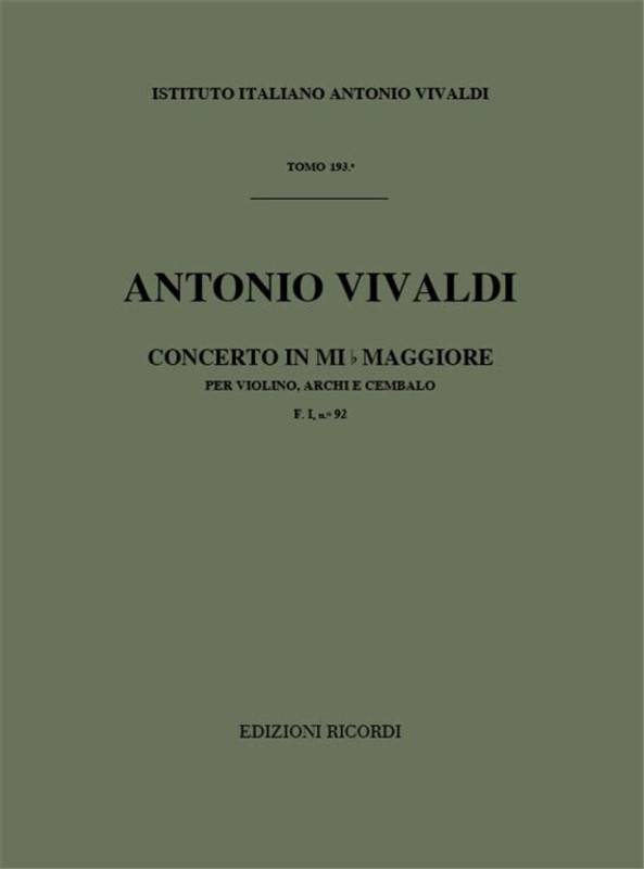 Vivaldi, Antonio: CONC. PER VL., ARCHI E B.C.: IN MI BEM. RV 257 - F.I/92 / Ricordi / 1984