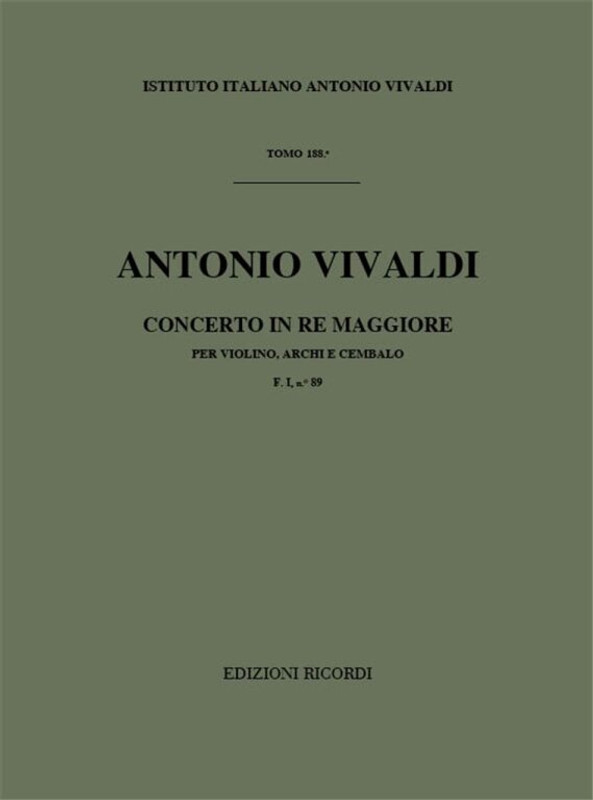 Vivaldi, Antonio: CONC. PER VL., ARCHI E B.C.: IN RE OP.XI N.11 - RV 207 - F .I/89 / Ricordi / 1984