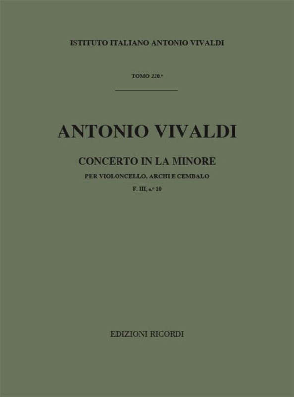 Vivaldi, Antonio: CONC. PER VC., ARCHI E B.C.: IN LA MIN. RV 419 - F.III/10 / Ricordi / 1973