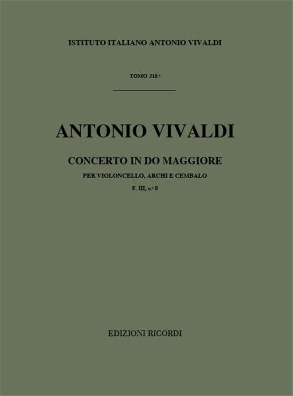 Vivaldi, Antonio: CONC. PER VC., ARCHI E B.C.: IN DO RV 398 - F.III/8 / Ricordi / 1984