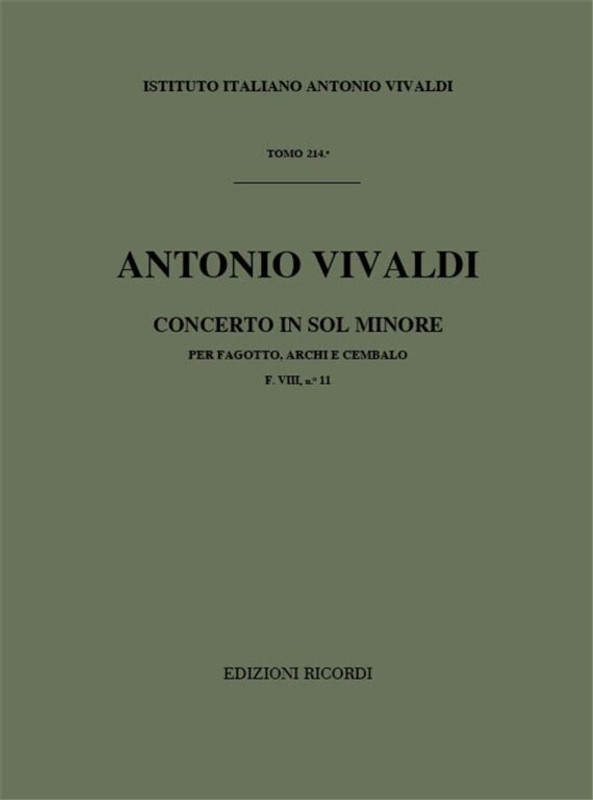 Vivaldi, Antonio: CONC. PER FG., ARCHI E B.C.: IN SOL MIN. RV 496 - F.VIII/1 / Ricordi / 1984