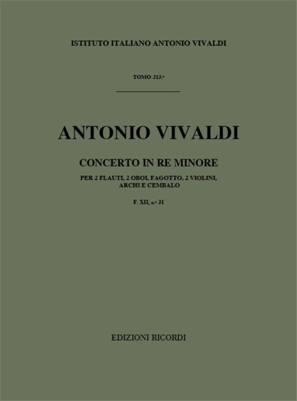 Vivaldi, Antonio: CONC. PER STRUM. DIVERSI, ARCHI E B.C.: IN RE MIN. PER 2 F / L., 2 OB., FG. E 2 VL. RV 566 - F.XII/31 / Ricordi / 1984
