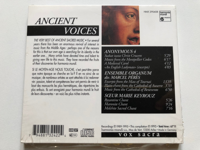 Ancient Voices (Vox Sacra) - Anonymous 4; Ensemble Organum, Marcel Pérès; Sœur Marie Keyrouz / Harmonia Mundi France Audio CD 1995 / HMX 290608