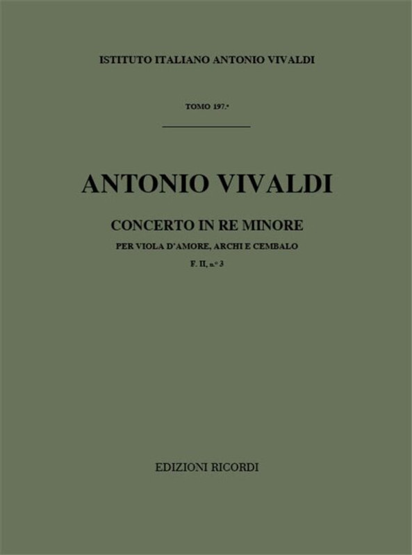 Vivaldi, Antonio: CONC. PER VLA D'AMORE, ARCHI E B.C.: IN RE MIN. RV 770 - F .II/3 / Ricordi / 1984
