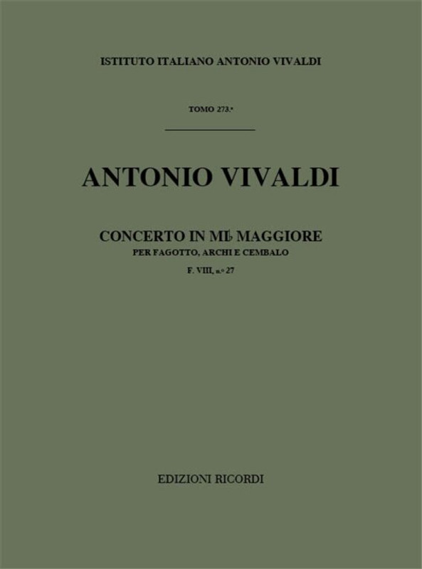 Vivaldi, Antonio: CONC. PER FG., ARCHI E B.C.: IN MI BEM. RV 483 - F.VIII/27 / Ricordi / 1984