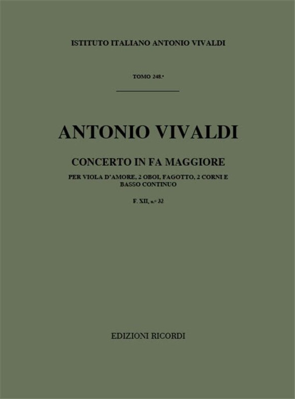 Vivaldi, Antonio: CONC. PER STRUM. DIVERSI E B.C.: IN FA PER 2 OB., VLA D'AM ORE, FG. E 2 CR. RV 97 - F.XII/32 / Ricordi / 1984