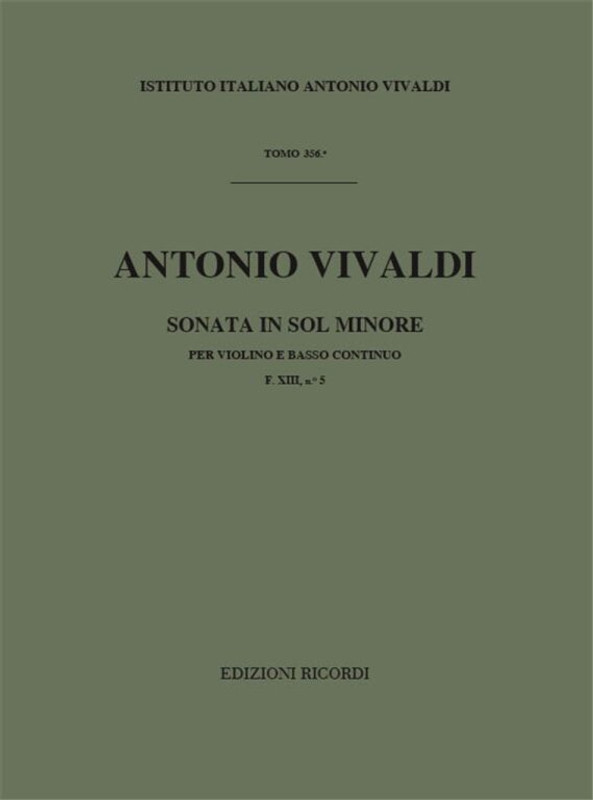 Vivaldi, Antonio: SON. PER VL. E B.C.: IN SOL MIN. RV 28 - F.XIII/5 / Ricordi / 1978