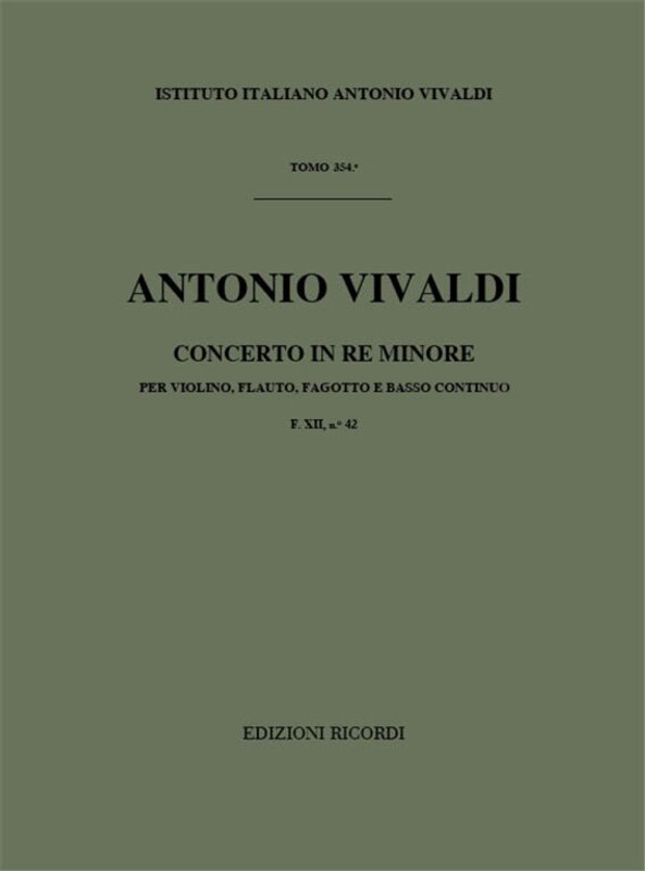 Vivaldi, Antonio: CONC. PER STRUM. DIVERSI E B.C.: IN RE MIN. PER FL., VL. E FG. RV 96 - F.XII/42 / Ricordi / 1984
