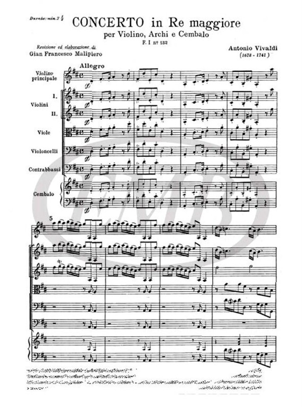 Vivaldi, Antonio: CONC. PER VL., ARCHI E B.C.: IN RE RV 215 - F.I/132 / Ricordi / 1984