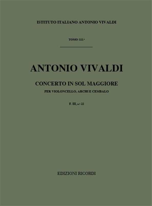 Vivaldi, Antonio: CONC. PER VC., ARCHI E B.C.: IN SOL RV 415 - F.III/22 / Ricordi / 1973