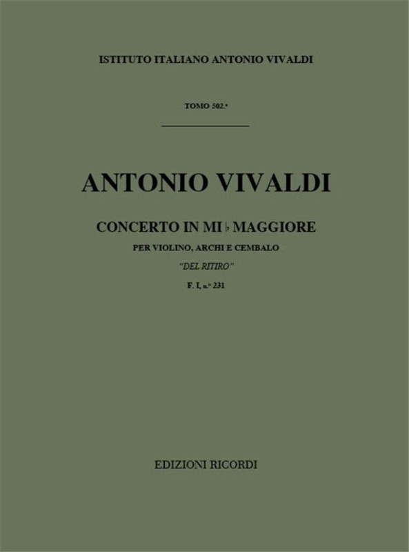 Vivaldi, Antonio: CONC. PER VL., ARCHI E B.C.: IN MI BEM. 'DEL RITIRO' RV 25 6 - F.I/231 / Ricordi / 1971