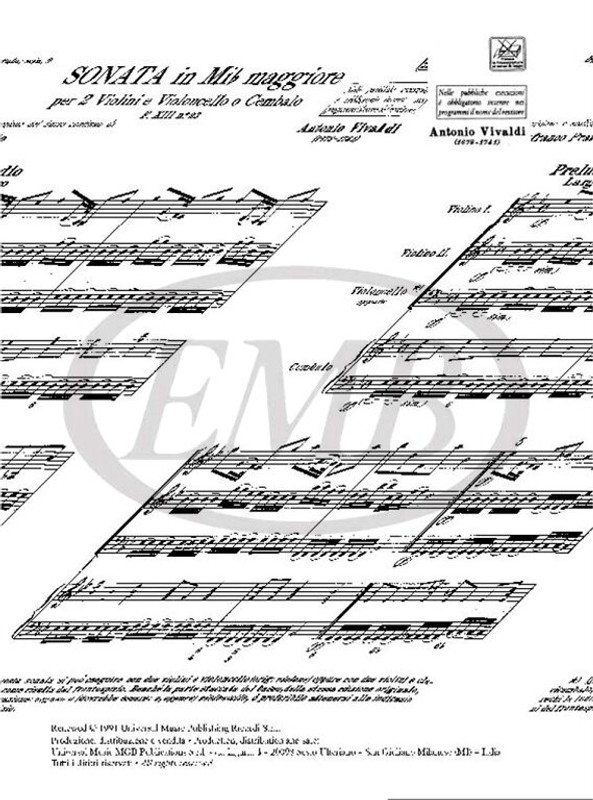 Vivaldi, Antonio: SON. PER VL. E B.C.: PER 2 VL. IN MI BEM. OP.I N.7 - RV 65 - F.XIII/23 / Ricordi / 1984