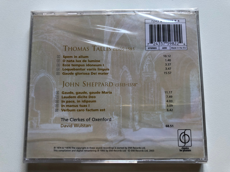 Tallis, Sheppard - Sacred Music including Spem in alium / The Clerkes of Oxenford, David Wulstan / EMI Audio CD 2003 / 724357598224