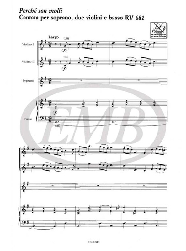 Vivaldi, Antonio: PERCHE SON MOLLI. CANTATA PER S., 2 VL. E B. RV 681 / Ricordi / 1995