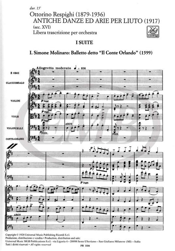 Respighi, Ottorino: ANTICHE DANZE ED ARIE PER LIUTO / Ricordi