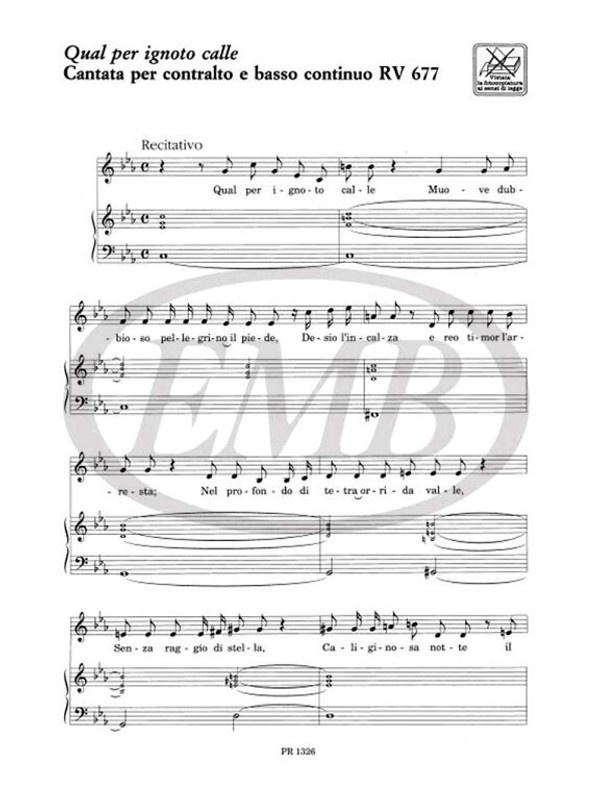 Vivaldi, Antonio: QUAL PER IGNOTO CALLE. CANTATA PER C. E B.C. RV 677 / Ricordi / 1993