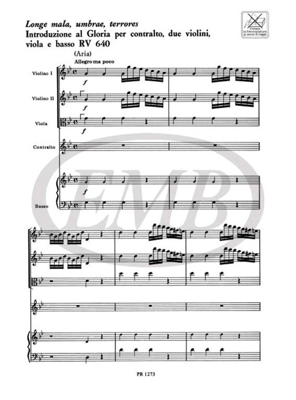 Vivaldi, Antonio: LONGE MALA, UMBRAE, TERRORES. INTRODUZIONE AL GLORIA PER C ., 2 VL., VLA E B. RV 640 / Ricordi / 1986