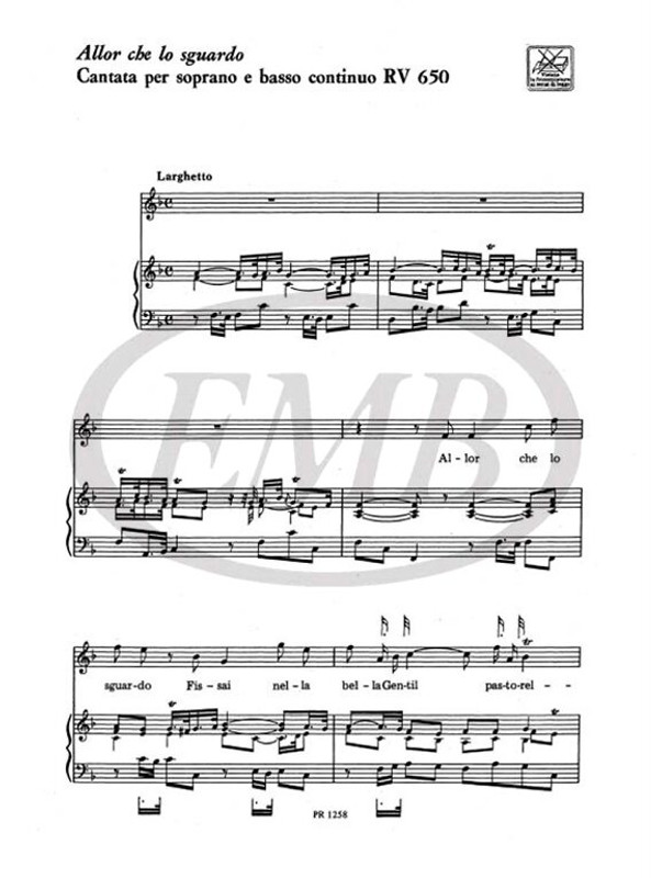 Vivaldi, Antonio: ALLOR CHE LO SGUARDO. CANTATA PER S. E B.C. RV 650 / Ricordi / 1984